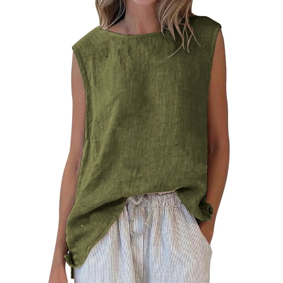ZZkhGO Women's Summer Tank Tops Casual Boho Blouse Round Neck Sleeveless Loose Fit Asymmetric Hem Holiday Beach Tunic Tops, Army Green M