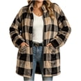 thumbnail image 1 of ZZkhGO Women's Winter Plaid Button‑Front Lapel Velvet Winter Jacket with Side Pockets Mid‑Length Double‑Sided Warm Coat, 1 of 6