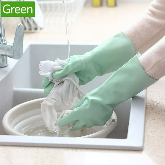 ZZkhGo 1 Pairs Rubber Cleaning Gloves鈥揔itchen Dishwashing Gloves, Waterproof Dish Washing Gloves, Household Gloves for Laundry (Mint Green S)