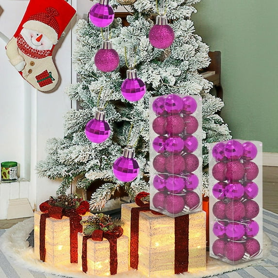 ZZkhGo 24-Pack 3cm Mini Plastic Tree Baubles Bulk Small Shatterproof Ornaments Multi-Color Party Craft Set Classroom Holiday Decorations