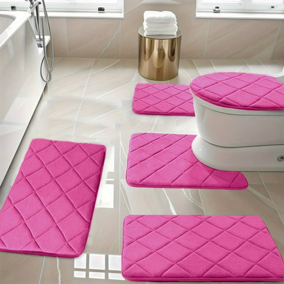 ZZkhGo 5 Piece Plush Foam Bath Rug Set Soft Absorbent Non Slip Machine Washable Bathroom Mat Variety Color Options