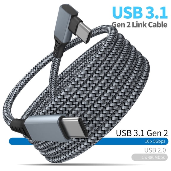 ZZkhGo 6M 20FT Type C to Type C Cable Right Angle 5A Super Fast Charging USB C Cable Nylon Braided 90 Degree for VR Headset Gaming PC Phone