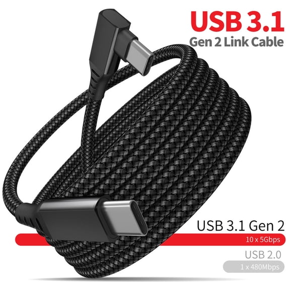 ZZkhGo 6M 20FT Type C to Type C Cable Right Angle 5A Super Fast Charging USB C Cable Nylon Braided 90 Degree for VR Headset Gaming PC Phone