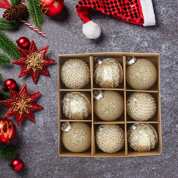 ZZkhGo 8cm Christmas Balls 9pcs Sequins Lace Tree Ornament Set Holiday Gift Home Decoration