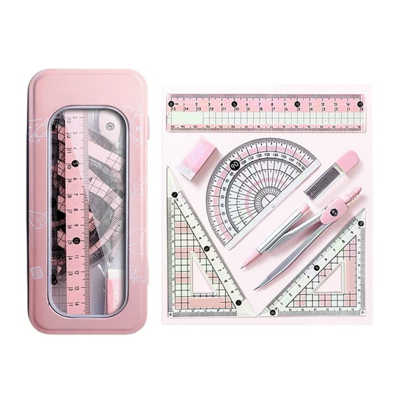 ZZkhGo Avoid Myopia Math Geometry Kit 8 Piece Student Supplies Set with Shatterproof Storage Box Including Ruler Protractor Eraser Lead Leads Pencils For