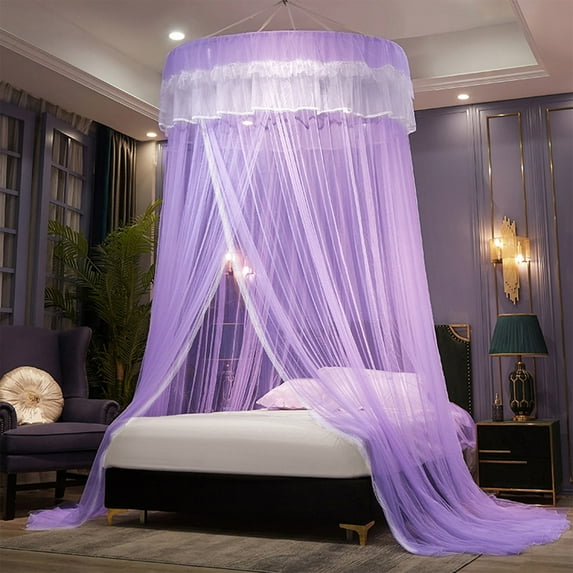 ZZkhGo Bed Curtains for Girls Round Lace Dome Elegant Princess Canopies Netting Bedroom Indoor Outdoor 1.2x1.2x2.7 m Polyester Pink White Green Gray Mosquito