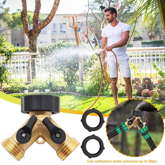 ZZkhGo Brass Two Way Hose Splitter Y Shape Garden Water Divider 3/4 Inch Connector with 2 Cushions