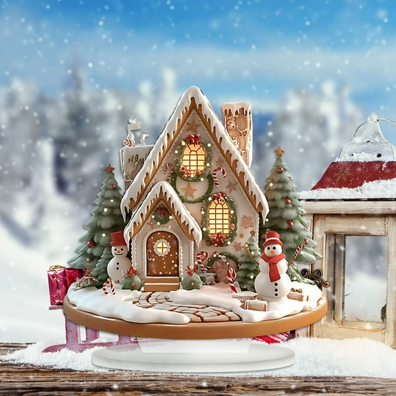 ZZkhGo Christmas Double-Layer House Ornament Wear-Resistant Desk Counter Decoration Small Decorative Cabin 1 Piece