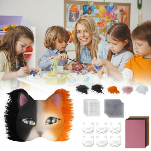 ZZkhGO DIY Cats Face Mask Kit, Blank Cats Mask for Customization, Faux Fabric Plastic Mesh Craft Kit for Halloween Cosplay Costume