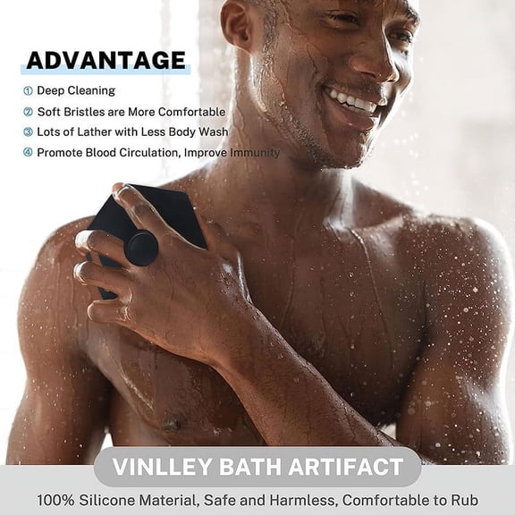 ZZkhGo Exfoliating Scrub Brush Gentle Silicone Bath Brush Antibacterial Long Handle Shower Scrubber for Sensitive Skin