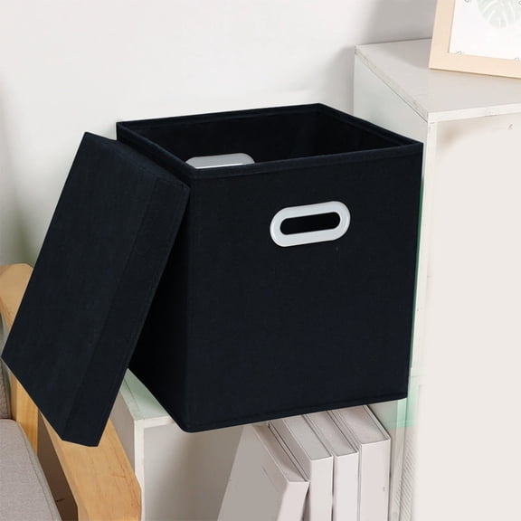 ZZkhGo Foldable Fabric Storage Cube with Lid - 11 Inch Cloth Organizer Bin for Shelves, Closet, Nursery, Car & Home, Beige | Collapsible Design for Space-Saving Storage