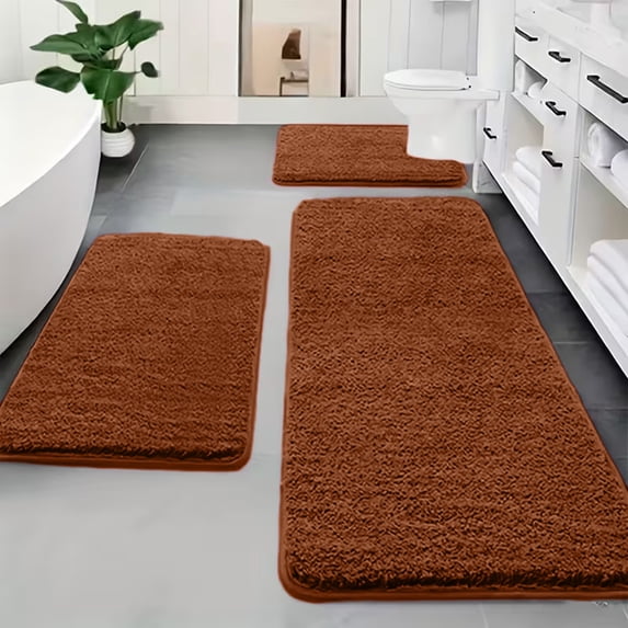 ZZkhGo Home Decoration Bathroom Rug Set 3 Pieces Memory Foam Non-Slip Bath Mat Brown Green Khaki Purple Gray Velvet Fleece Soft Absorbent 40x80 cm 40x60 cm 40x50 cm Machine Washable