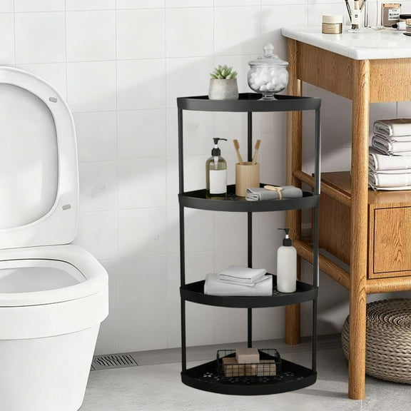 ZZkhGo Home Decoration Corner Storage Rack 32.5x79 cm Bathroom Shelf Freestanding Plastic Organizer for Toiletries Cosmetics Black White Space Saving Floor Standing Multi-Tier Tower