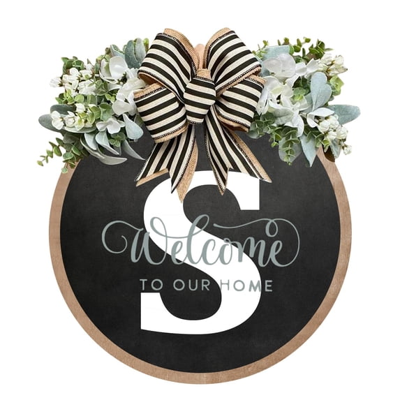 ZZkhGo Last Name Year Round Front Door Wreath Decorative Hanging Plaque Welcome Sign 30x30 cm Wedding Housewarming Gift Entryway Wall Decor