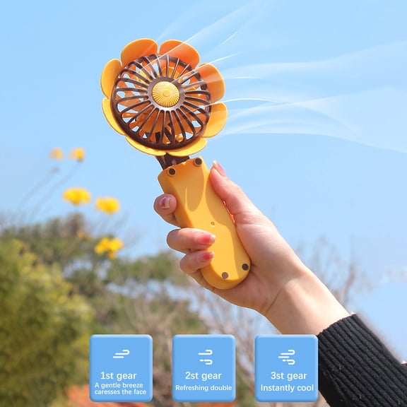 ZZkhGo Portable USB Sunflower Folding Fan with Three Speeds - Compact Rechargeable Desk or Handheld Cooling Fan