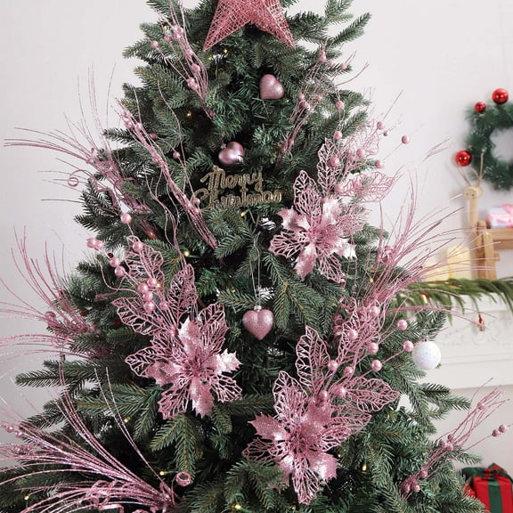 ZZkhGo Simulated Gold Powder Christmas Flower Berry Branches Tree Decoration Ornament Combination Multi-Color