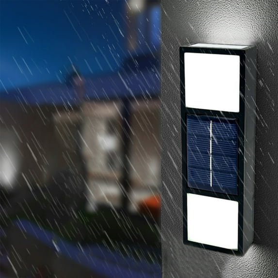ZZkhGo Solar Wall Light 15x4.8x2.4cm Outdoor Up Down Illuminate IP65 Modern Decor 6 LED Beads Black Warm White for Home Garden Porch Patio