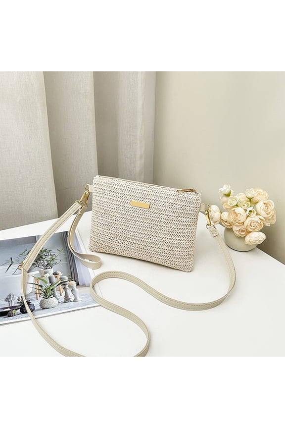 Straw Shoulder Bag Brief Envelope Clutch Ladies Crossbody Purse Summer Fashion Handbag Handwoven Adjustable Multi Style Casual Beach Party Versatile Durable Natural Beige