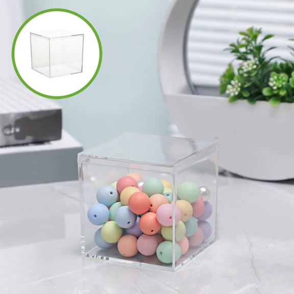 ZZkhGo Transparent Acrylic Storage Box with Plastic Lid Toys Wedding Birthday Party Gift Candy Container 10x10x10 cm Clear Organizer Display Case