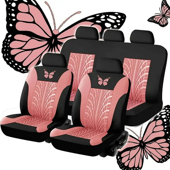 ZZkhGo Universal Full Car Seat Cover Set 9 Piece 5-Seater Embroidered Cushion Protector Automotive