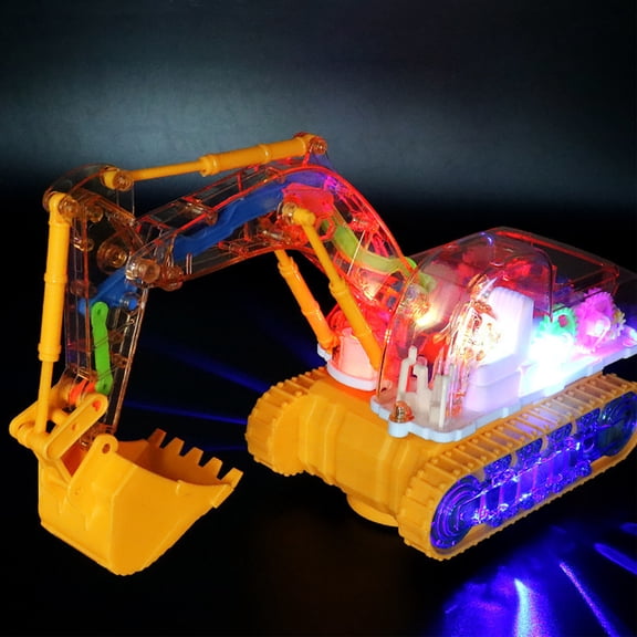 ZZkhGo Universal Transparent Gear Mining Toy Car Music Lighting Engineering Vehicle Simulation Excavator Model 25x13.8x9.8 cm Tracked Wheels ABS Plastic