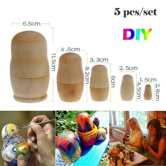 ZZkhGo Unpainted Wooden Matryoshka Nesting Doll Set DIY 5 Piece Blank Russian Doll Craft Kit for Painting and Decoupage 5pcs