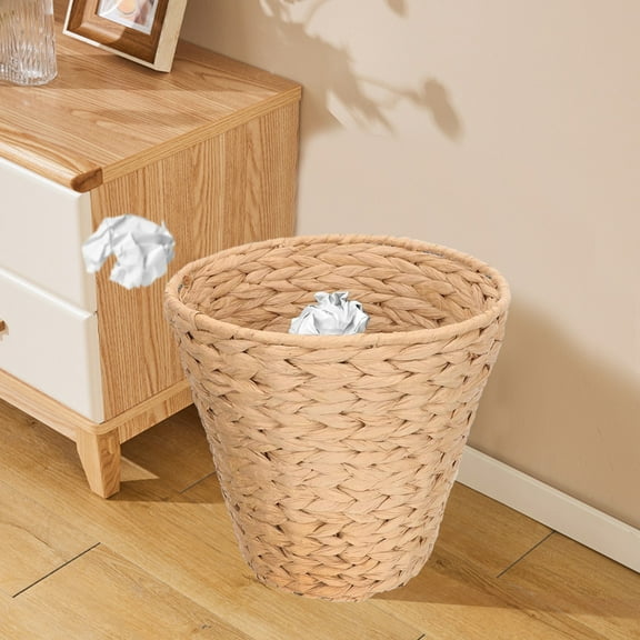 Usbinx Life Woven Rattan Waste Basket with Lid Straw Laundry Hamper 27x18.5cm Natural Decorative Storage Basket