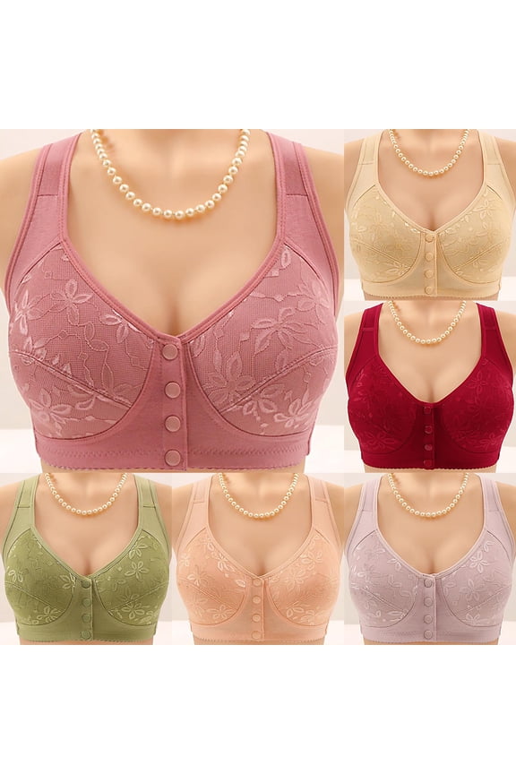 2 Pack Front Snap Closure Bras for Women, No Underwire Push Up Bra Plus Size Front Button Comfort Cotton Bras S-4XL