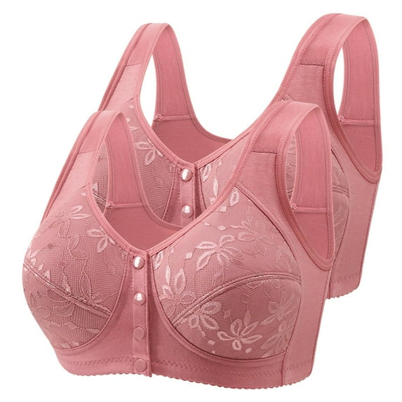 ZZwxWA 2 Pack Front Snap Closure Bras for Women, No Underwire Push Up Bra Plus Size Front Button Comfort Cotton Bras S-4XL