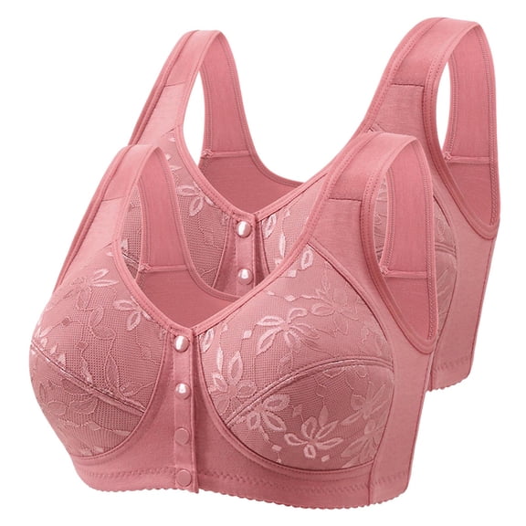 ZZwxWA 2 Pack Front Snap Closure Bras for Women, No Underwire Push Up Bra Plus Size Front Button Comfort Cotton Bras S-4XL