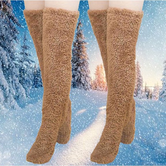 ZZwxWA 2 Pairs Womens Warm Coral Thick Fleece Thigh High Stockings Soft Thicken Velvet Long Socks Fuzzy Fluffy Knee Socks Women Christmas Home Sleeping On Sale