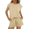 thumbnail image 1 of ZZwxWA 2 Piece Sets for Women Casual Summer Lounge Set Cap Sleeve Tops and Elastic Waist Shorts Tracksuit Solid Color Athletic, 1 of 6