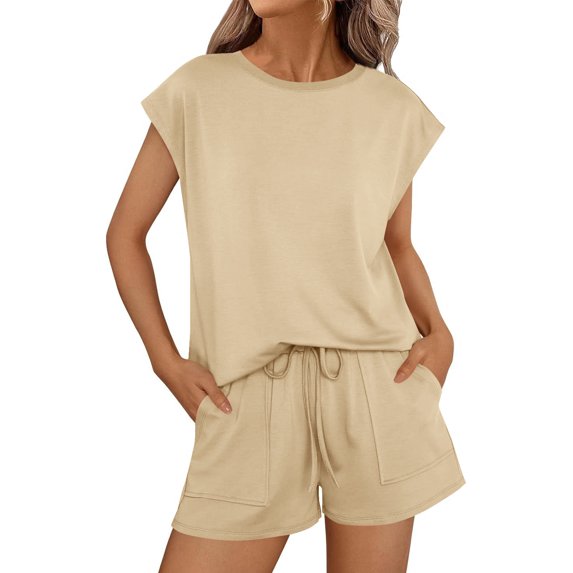 ZZwxWA 2 Piece Sets for Women Casual Summer Lounge Set Cap Sleeve Tops and Elastic Waist Shorts Tracksuit Solid Color Athletic