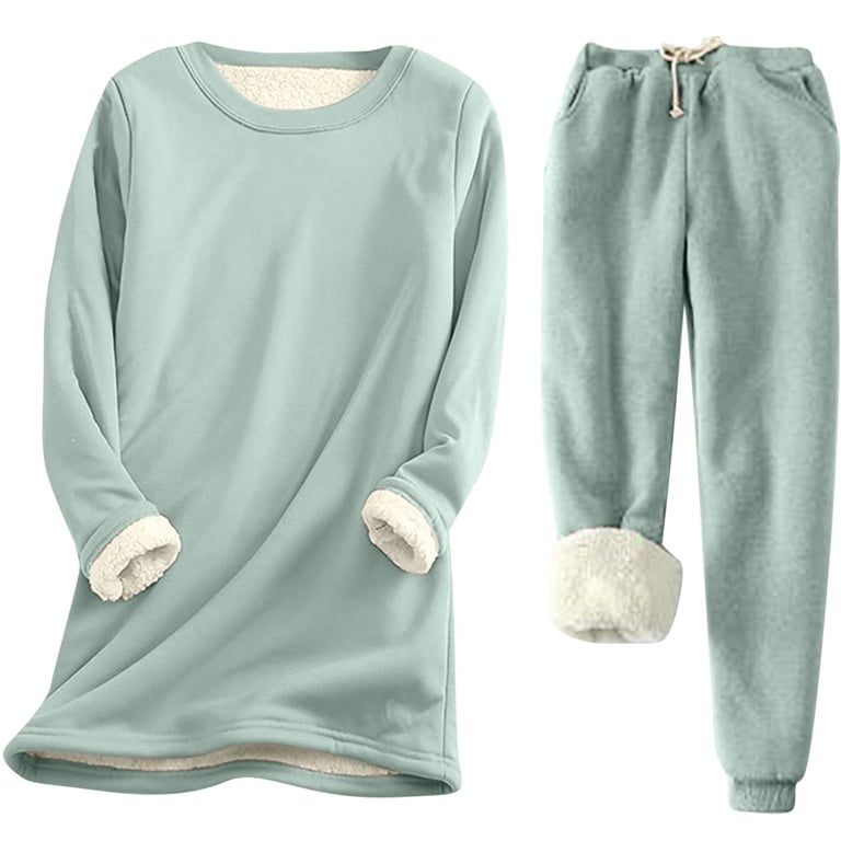 ZZwxWA Fleece Pajamas Women Casual Sherpa Lined Fuzzy Pajama Fall