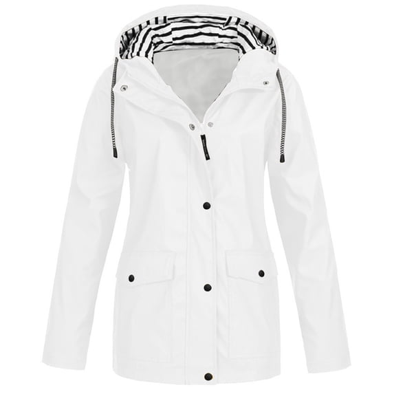 ZZwxWA 2025 Spring Fashion Womens Raincoat Fit Waterproof Dressy Zip up Rain Jacket Windbreaker with Pockets Hood