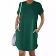 thumbnail image 1 of ZZwxWA 2025 Women's Summer T Shirt Dress Casual Round Neck Roll Up Short Sleeve Dresses Soft Comfy A Line Beach Sundress, 1 of 6