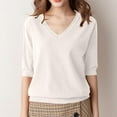 thumbnail image 1 of ZZwxWA 2025 Women's V Neck T-Shirt Sweaters Half Sleeve Solid Color Knitted Pullover Tops Fall Oversized T Shirts Clothes, 1 of 6