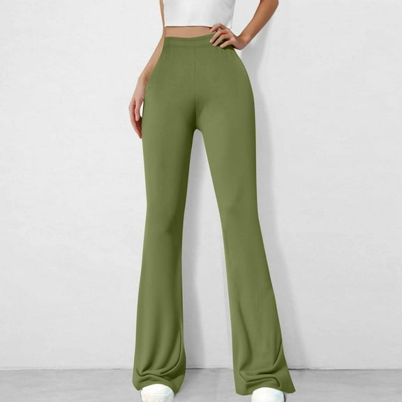 ZZwxWA 2025 Womens Stretch High Waist Leggings Regular Fitted Solid Flared Pants Active Workout Yoga Pants Seamless Trousers