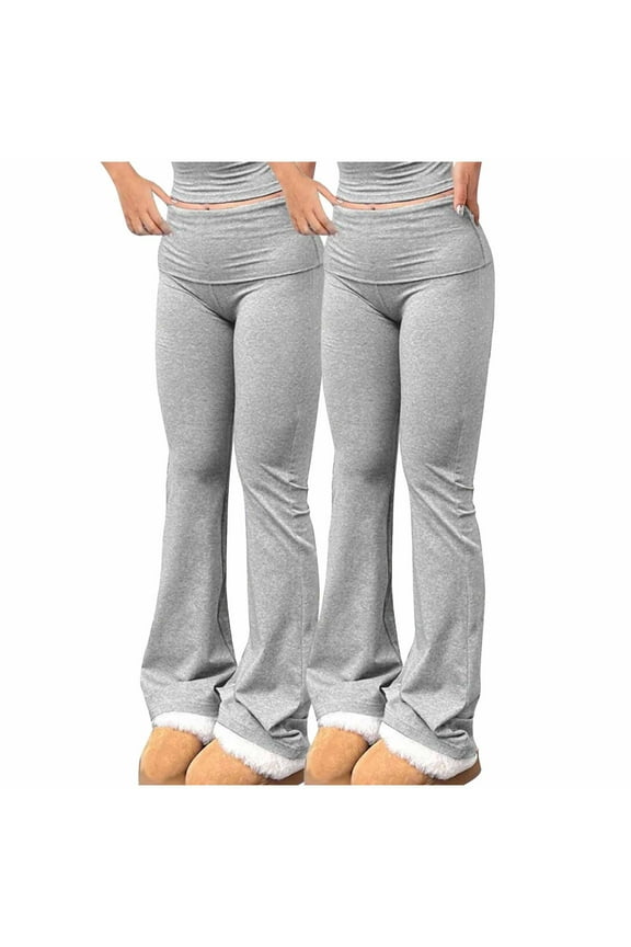 2pack Women's Flare Leggings Belly Control Fold Over Yoga Pants Buttery Soft Mid Rise Comfy Lounge Pants Stretch Trousers