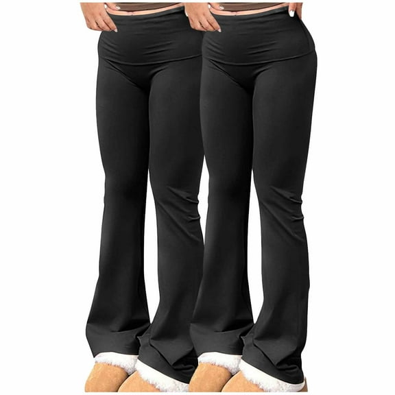ZZwxWA 2pack Women's Flare Leggings Belly Control Fold Over Yoga Pants Buttery Soft Mid Rise Comfy Lounge Pants Stretch Trousers
