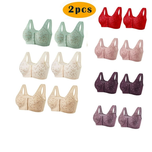 ZZwxWA 2pcs Women's Front Closure Bra Comfortable Breathable Wirefree Push Up Bra Seamless Maternity Sleep Nursing Bralette