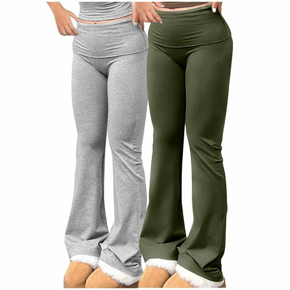 ZZwxWA 2pcs Women's Yoga Pants Flare Leggings High Waisted Belly Control Casual Full Length Solid Color Sports Sweatpants