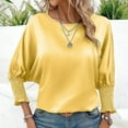 thumbnail image 1 of ZZwxWA 3/4 Length Sleeve Tunic Tops for Womens Summer 2025 Trendy Crew Neck Smocked Cuff Work Dressy Casual T Shirt Blouses, 1 of 5
