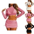 thumbnail image 1 of ZZwxWA 4 Pieces Bikini Split Swimsuit for Women Sheer Mech Long Sleeve Crop Top and Bodycon Mini Skirt Sets Bathsuits, 1 of 5