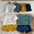 thumbnail image 1 of ZZwxWA up to 45% Off Children's Clothing New Summer Crepe Gauze T-shirt Short Sleeve Shorts with Pocket Two Piece Set Multi-color Style Baby Clothes Unisex, 1 of 4