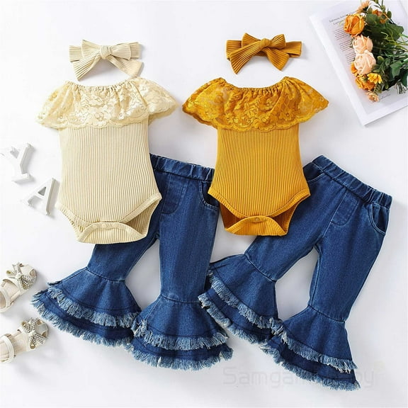ZZwxWA 50% Off Clear Fashion Girls' Casual Short Sleeve Tops Round Neck Collar Botton Solid Long Pants Sets Baby Girl Outfits