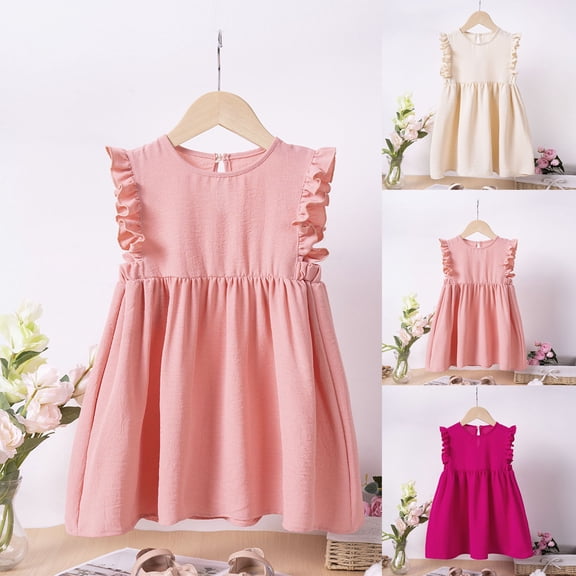 ZZwxWA Baby Girls' Summer Dresses Chiffon Flutter Sleeve Dress Toddler Beach Sundress Kids Solid Color Holiday Clothing Online Shopping