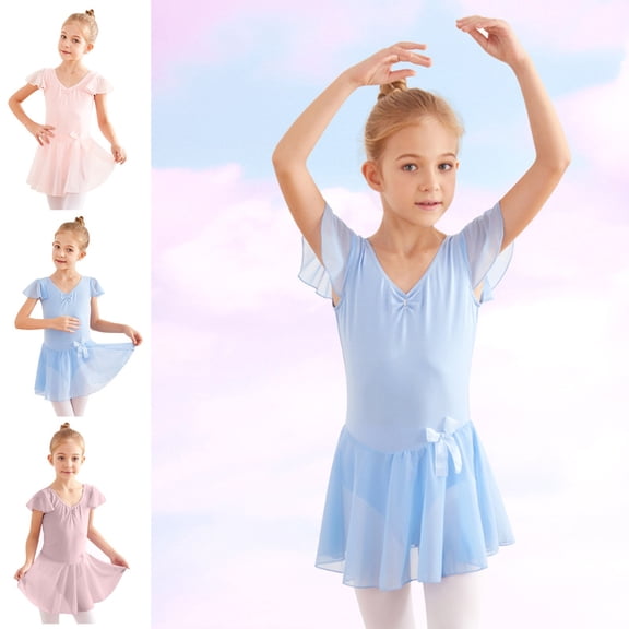 ZZwxWA Ballet Leotards for Girls Short Sleeve Gymnastics Leotards with Tulle Skirt Toddler Dance Outfits Dress Leotard Holiday