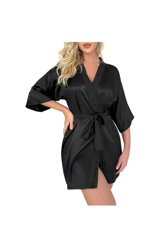 Bath Robe for Women Sexy Short Robes Lounge Silk Robes Sherpa Shower Spa House Robe Fast Dry Soft Solid Pajamas