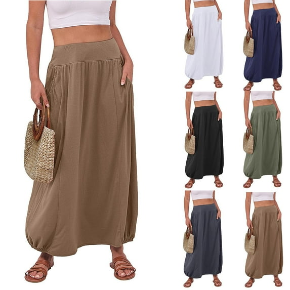 ZZwxWA Boho Skirts for Womens Long Summer Skirs Trendy Bubble Skirts Maxi Beach Skirt with Pockets Casual Flowy Skirts